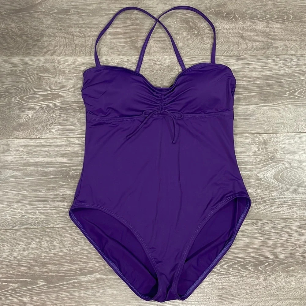 Talbots One Piece Swimsuit Strapless Crisscross Straps Purple 14